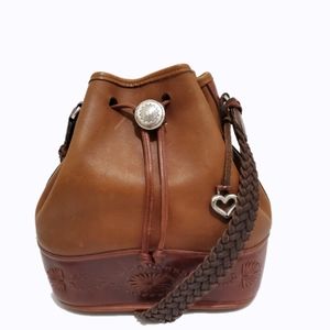 Brighton Tan Leather Drawstring Bucket Bag
